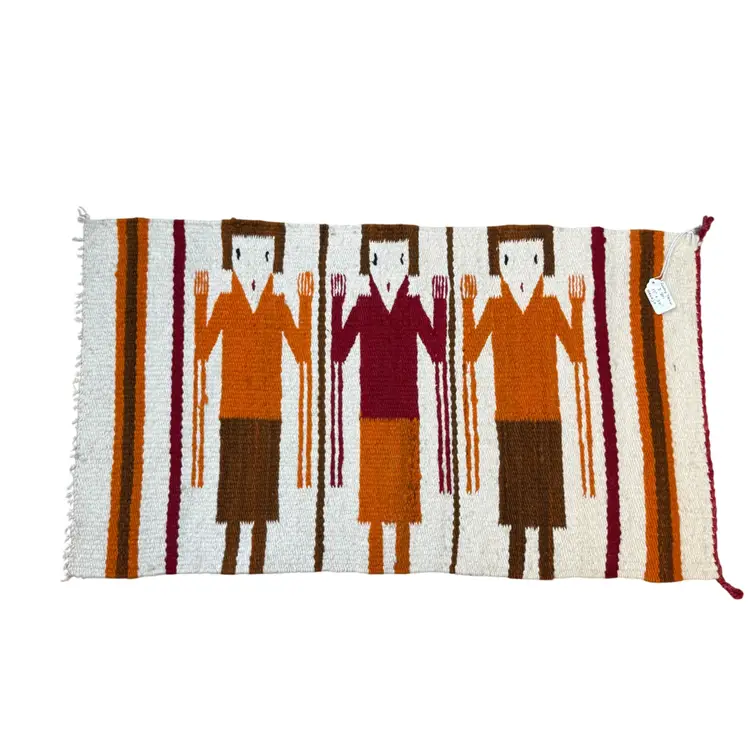 Vintage Navajo Gallup Yei Rug Figures Handwoven Wool  Native American 17”x30”