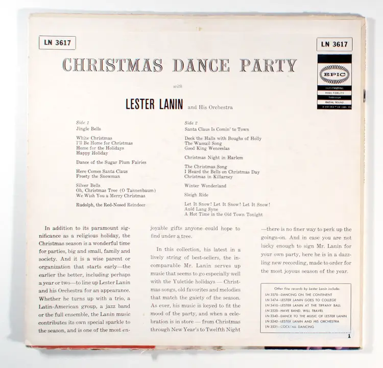 Lester Lanin - Christmas Dance Party (1959) Vinyl LP • Big Band Holiday