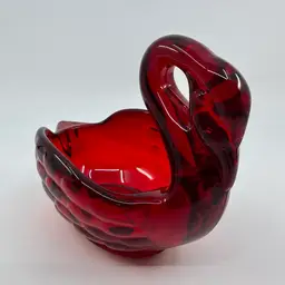 Vintage Viking Glass Red Swan Bowl Trinket Dish