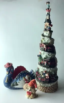 Vintage Lightup Christmas Tree, Josef Original Bisque Pup, Swan Planter