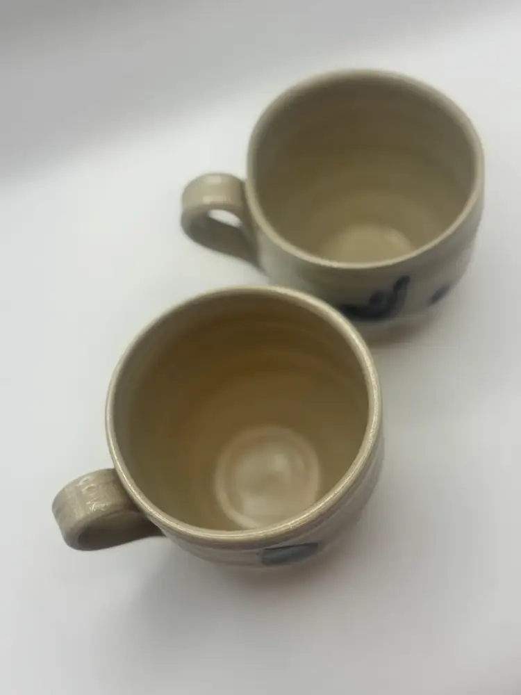 2 Salt Glazed Pottery Mugs 3”
