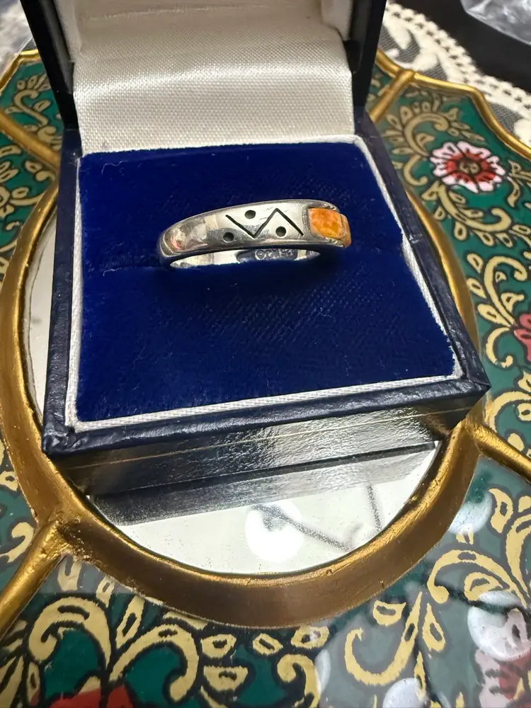 Vintage Waldeck Johnson WD Navajo Native Spiny Oyster Sterling Silver Ring - Size 6