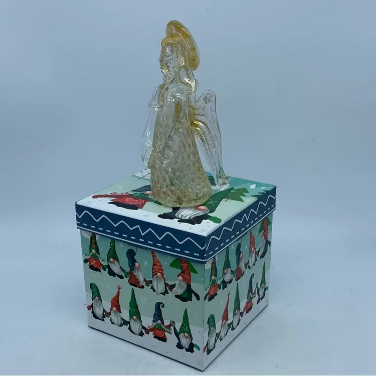 Art Glass Murano Angel 5” A clear Murano art glass angel figurine with gold inclusions by La Fenice.