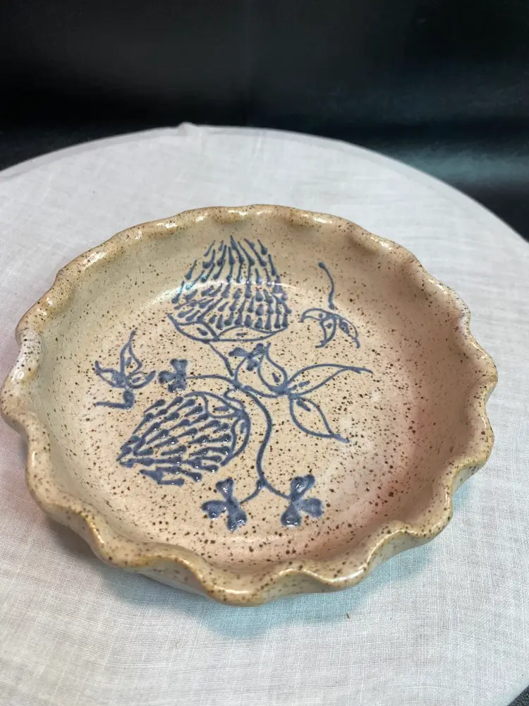 Signed Studio Pottery Ruffled Edge Plate/Trinket Dish