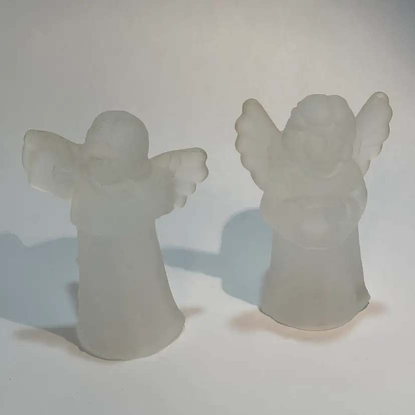 Christmas Frosted Glass Angel Candleholders 4.5" Tall Vintage