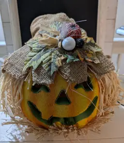 Rustic Felt Jack-O'-Lantern Pumpkin Electric Light Decoration with Burlap Hat