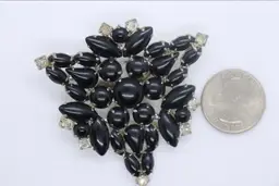 Black Onyx and rhinestones mourning pin