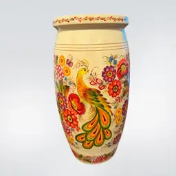 Ukrainian Folk Art Large Wooden Vase - Will Run @ End Of Show Today