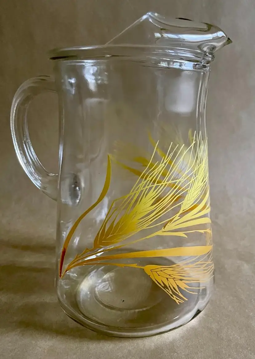 Vintage Libbey Gold Wheat Glass Pitcher with Ice Lip