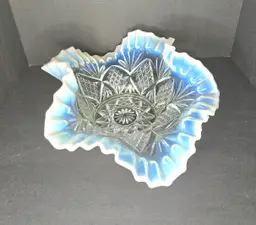 54  Antique Dugan Opalescent Bowl Snowcrest Repeating Diamond Pattern 1913