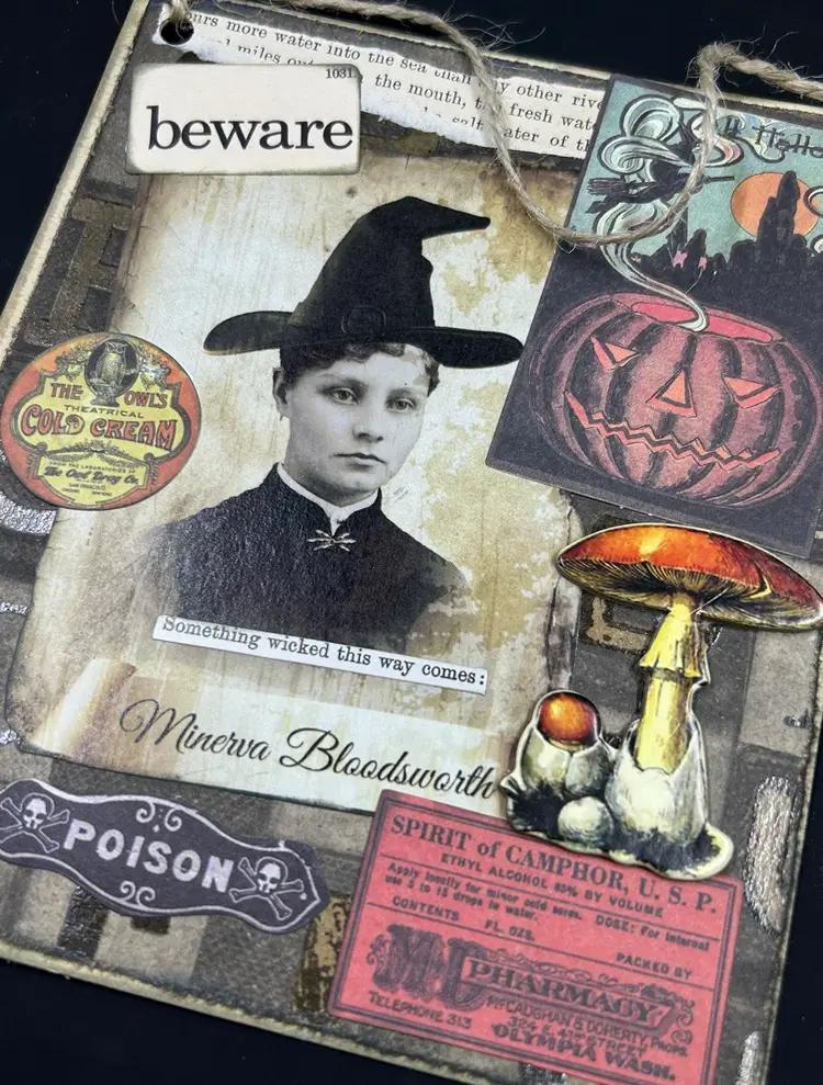 Creepy Halloween Witch Collage Jack O’Lantern Mushrooms Mixed Media Decor