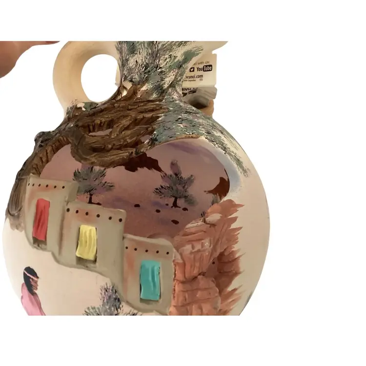 Southwestern Signed Tu.Su Cut Out Clay Pottery Vase