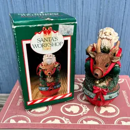 Midwest Importers Roly Poly Elf Riding a Reindeer 4.5" tall Vintage Christmas