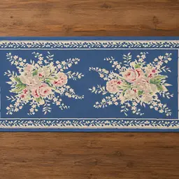 Vintage Cotton Blue Floral Table Runner 28"x13" Cottagecore Farmhouse Decor