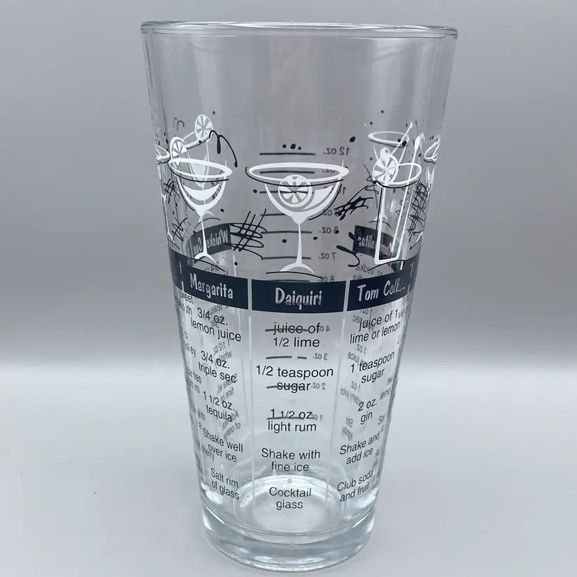 Vintage Libbey Mixer Shaker Glass Cocktail Recipes Measure Retro Bar Ware