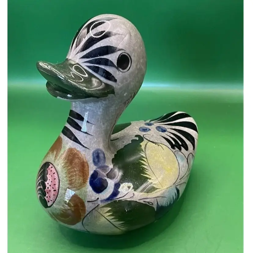 Vintage Tonala Duck Handpainted Ceramic Figurine Mexican Folk Art