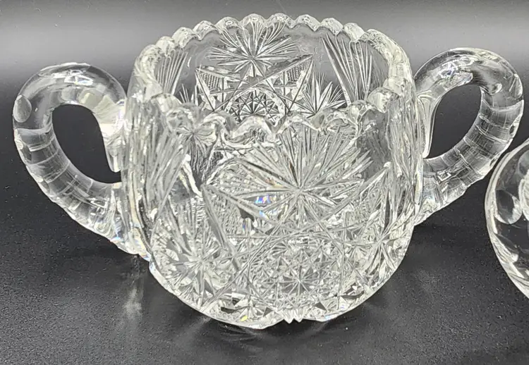 Antique American Brilliant Cut Glass Clear Star Pattern Cream & Sugar Set NWOT