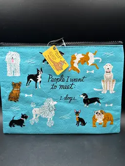 Blue Q Zipper Pouch – People I Want to Meet: Dogs – Recycled Material Bag