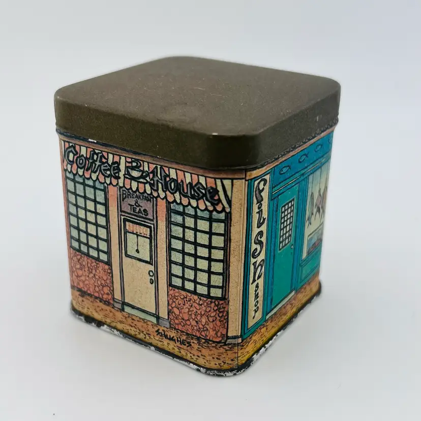 Vintage Potpourri Press Metal Tin Shopfront 2.25”