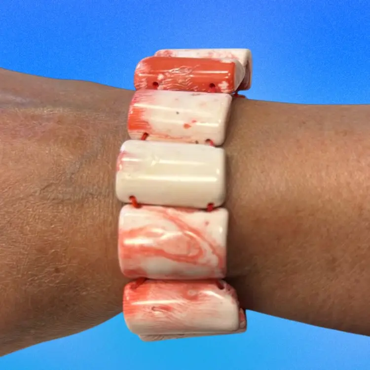 Dyed Coral Stretch Chunky Barrel Bracelet