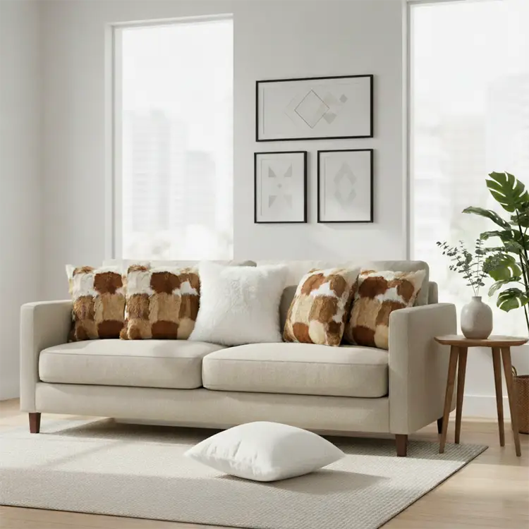 SOGA 6PC Cowhide Patchwork & Pure White Textured Pillow Covers 45cm Set Decor