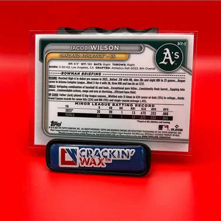 Jacob Wilson 2024 Bowman Sapphire BCP-3 Oakland A’s