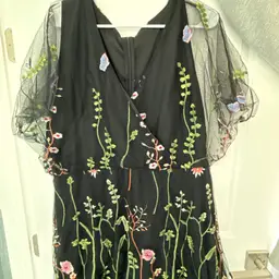 Black Lined Woman's Dress Size 1XL (READ description) With Butterflies Sheer Over Lined Embroidered