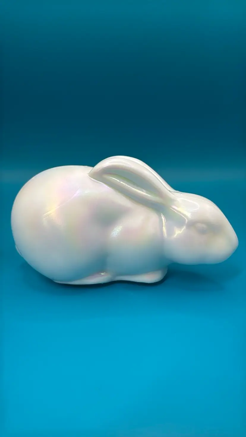 Mosser Glass White Iridized Rabbit Figurine