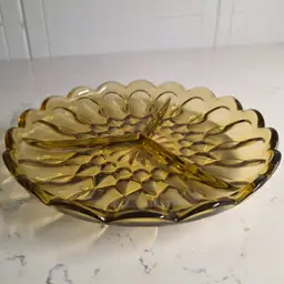 8.5" Vintage Anchor Hocking Amber Divided Radish Dish