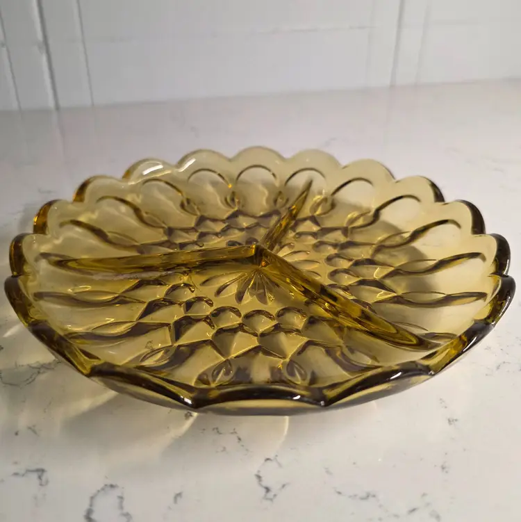 8.5" Vintage Anchor Hocking Amber Divided Radish Dish