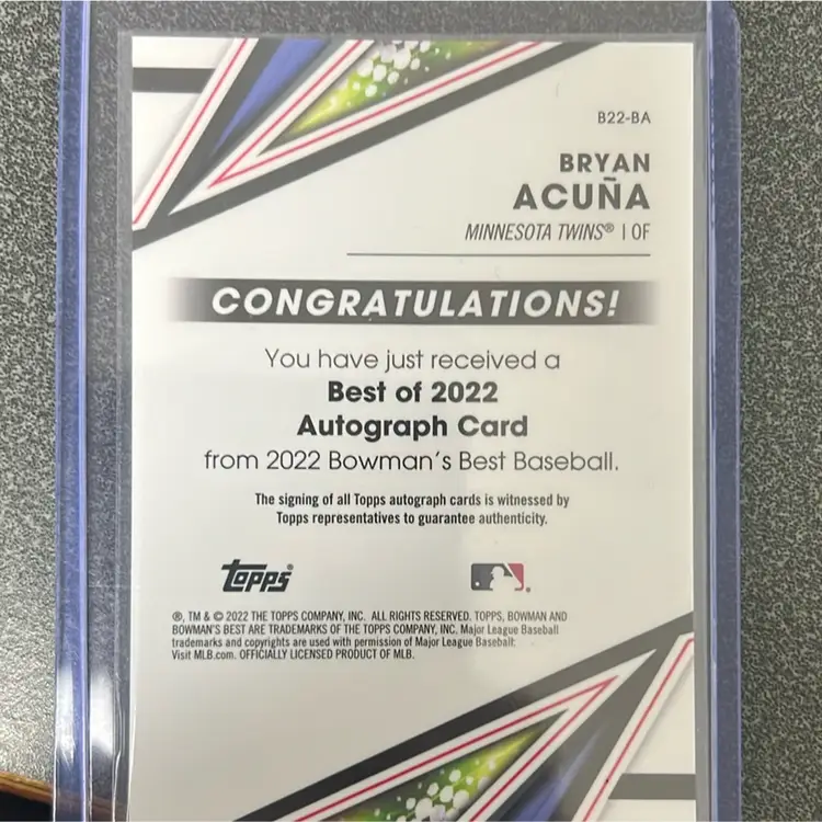 Bryan Acuna 2022 Bowman Chrome 1st Prospect Auto Minnesota Twins 