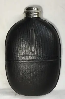 Antique/vintage leather-wrapped, glass hip flask, pewter screw-on cap, Frost