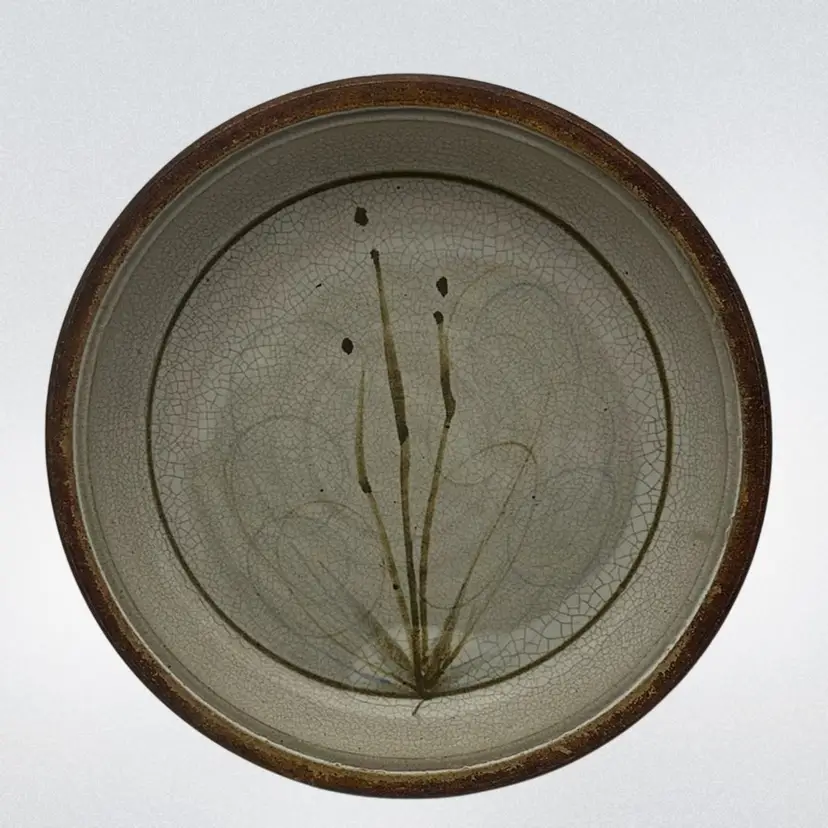 Signed Studio Art Pottery Round Floral Bowl, 10” Diameter