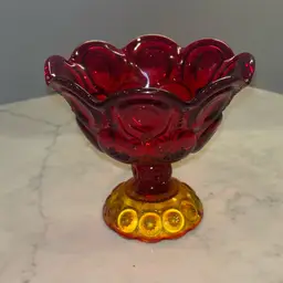 LE Smith Moon & Stars Amberina Glass Pedestal Compote Candy Dish Vintage