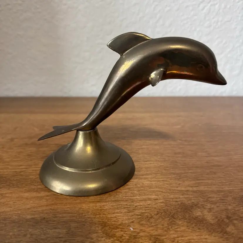Vintage Solid Brass Dolphin Figurine 4" Tall