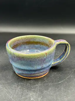 Vintage Studio Art Pottery, Blue And Green Glazed Mug Design On Handle Artist Sign
