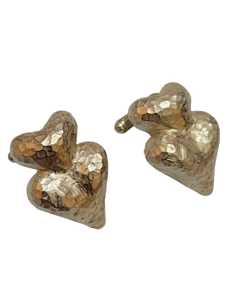 Vintage 80s Rare Alexis Lahellec Paris NOS Silver Gilt Double Heart Cufflinks