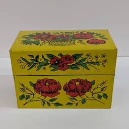 Vintage Syndicate MFG Yellow Flowers Tin Metal Recipe Address Box Decorative