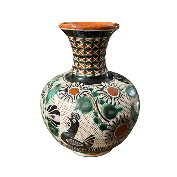 Vintage Tonalá Pottery Vase Hnos Bernabe – Mexico Hand-Painted Birds & Flowers
