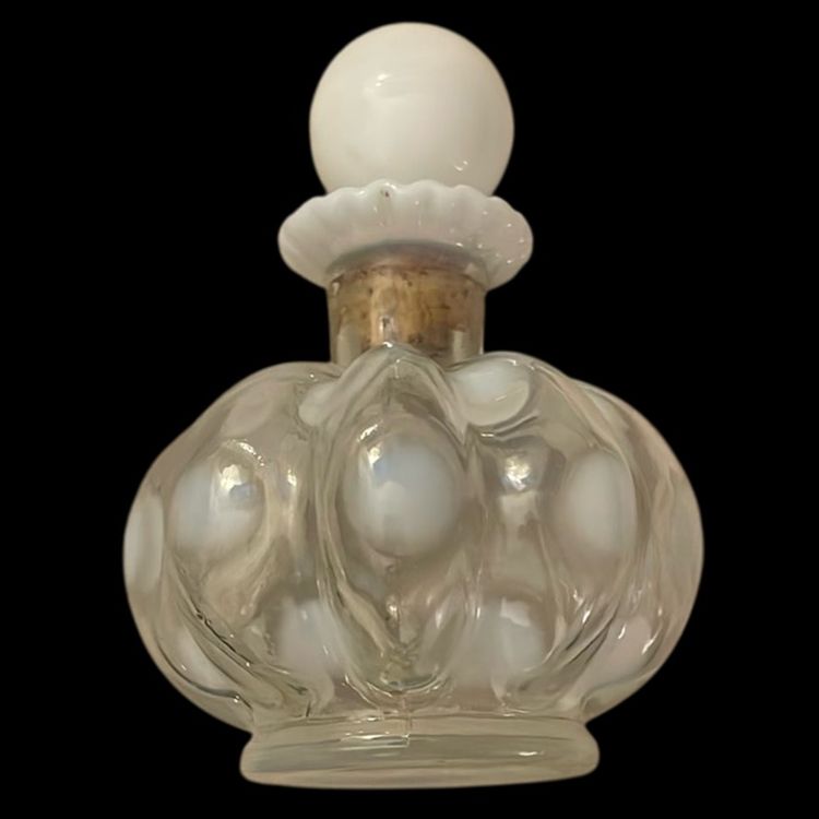 Art Glass Frille Honeysuckle Cologne Bottle Wrisley Perfume Ribbed Melon Ruffled White Dots