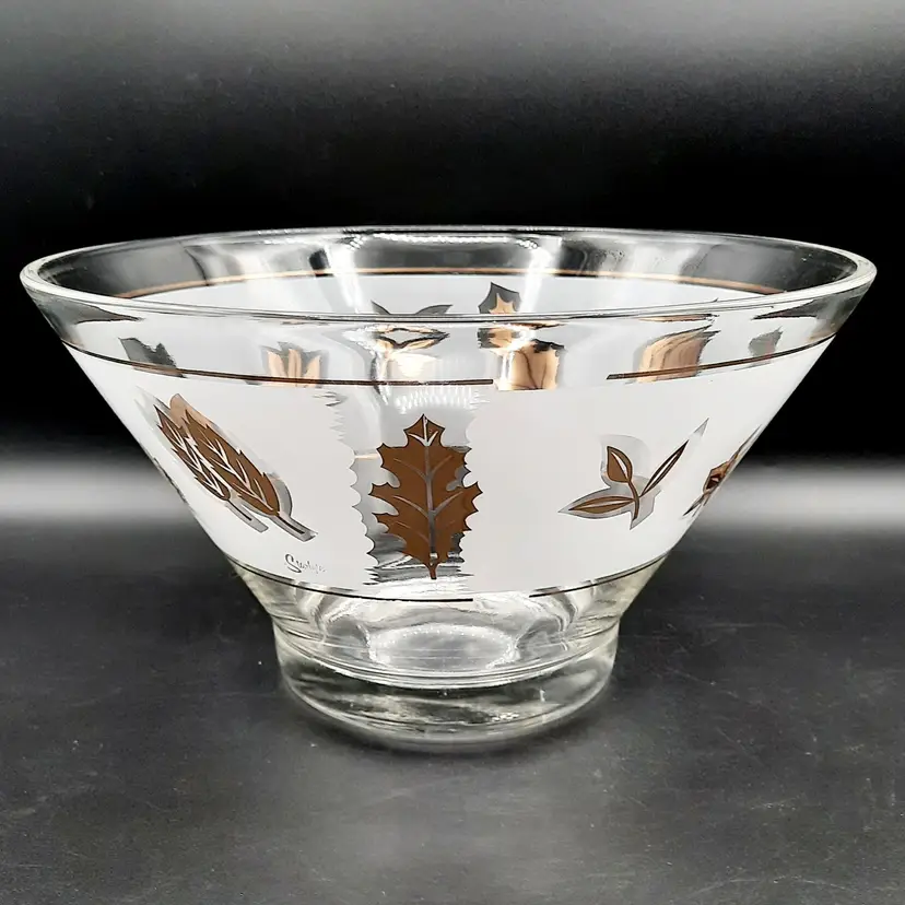 Vintage Starlyte Gold Fall Autumn Leaf Frosted Clear Glass Bowl