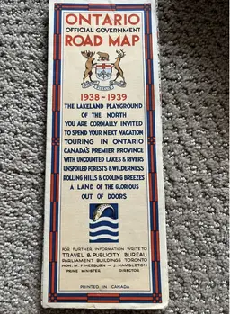 1938-1939 Ontario Official Government Road Map
