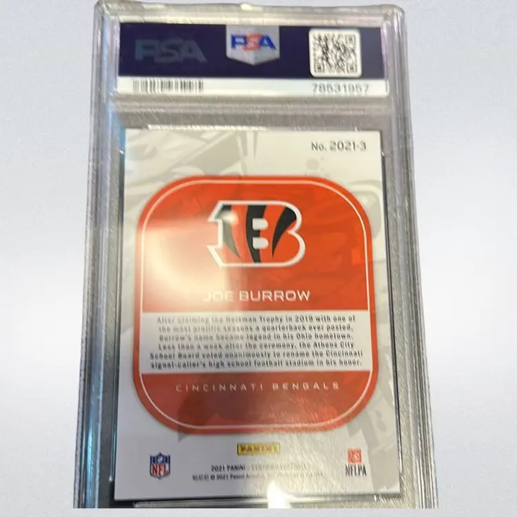 2021 Panini Certified Football Joe Burrow Graffiti Mirror Pink 199/199 PSA Mint 9