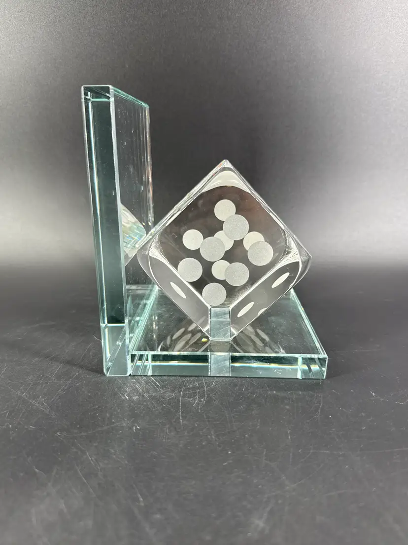 Handcrafted Crystal Glass Dice Bookend Heavy Casino Gaming