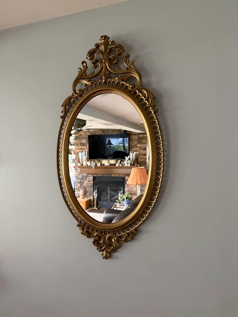 Beautiful Vintage Burwood Wall Mirror Ornate Gold Resin #4421 Hollywood Regency 31.75” X 16.75”.  Shipping cost will be refunded any over $1