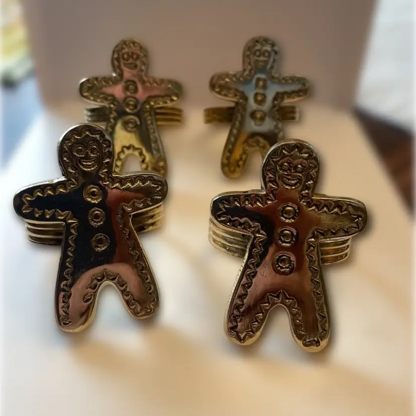 Brass Vintage Napkin Rings Gingerbread Men