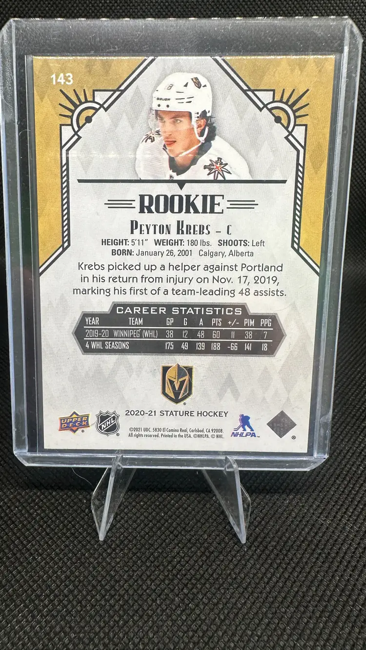 2020-21 Upper Deck Stature Peyton Krebs Vegas Golden Knights #143 Blue 36/45 RC