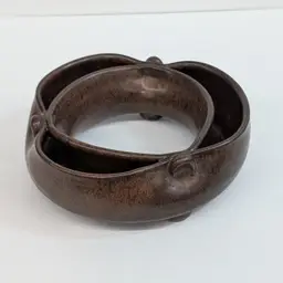 Vintage Studio Pottery Pansy Ring Pinched Vase Brown Glazed Handmade Ceramic