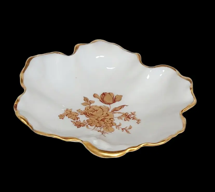.Vintage Limoges France Porcelain Dish With Gold Flowers Candy Trinket Dish 5.5"