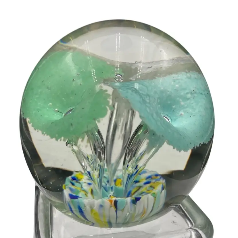 Vintage John Gentile Hand-Blown Paperweight, Pastel Flowers w/Millefiori Base